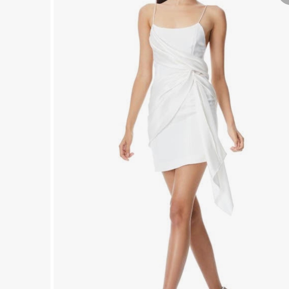 Ivory Draped Sash Mini Dress Satin Bridal Small